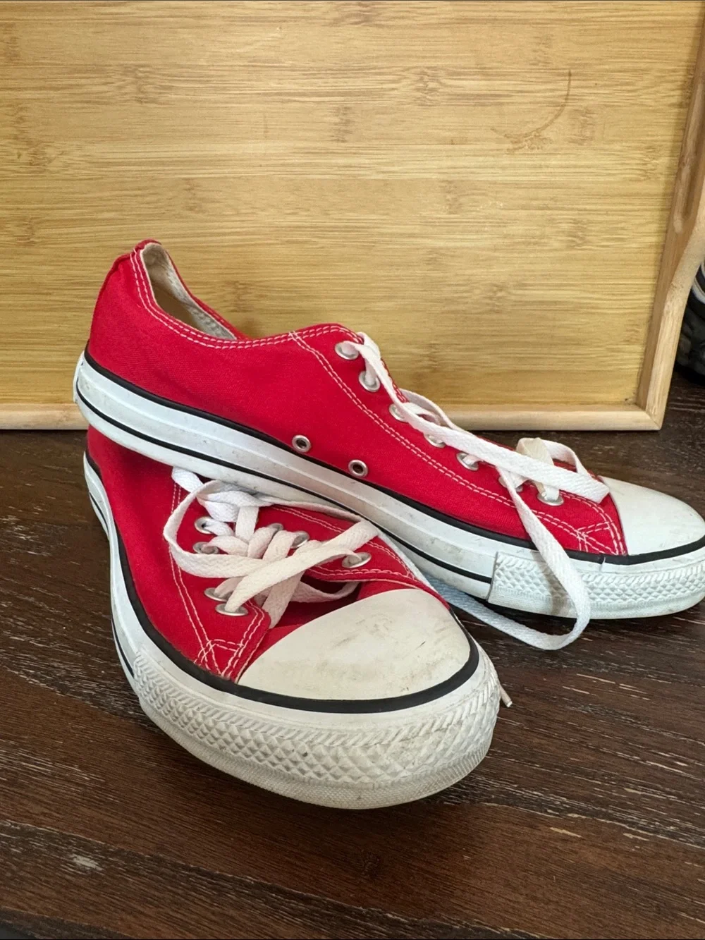 Converse Red Canvas Low-Top Sneakers with White Laces